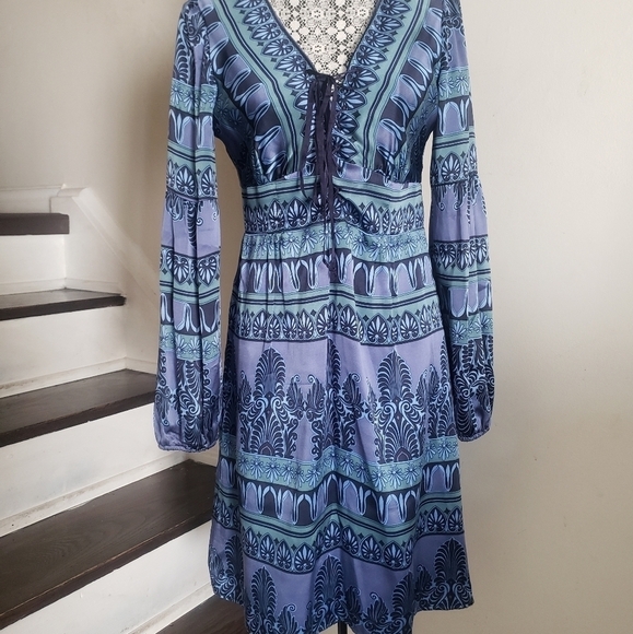 Nanette Lepore Bohemian Lace Up Silk Dress. - Picture 4 of 12